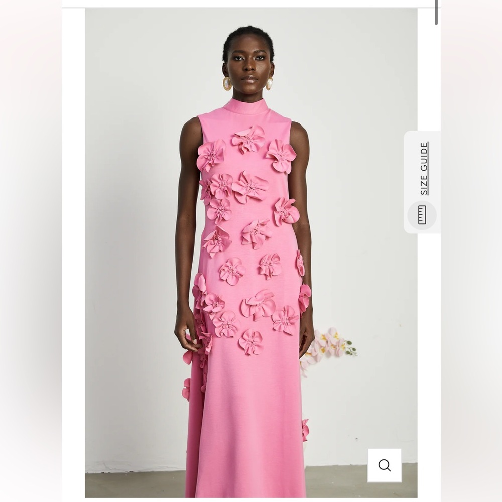 Magali Pink Sleeveless Maxi Dress with Faux Flower & Bow-Tie Embellishment